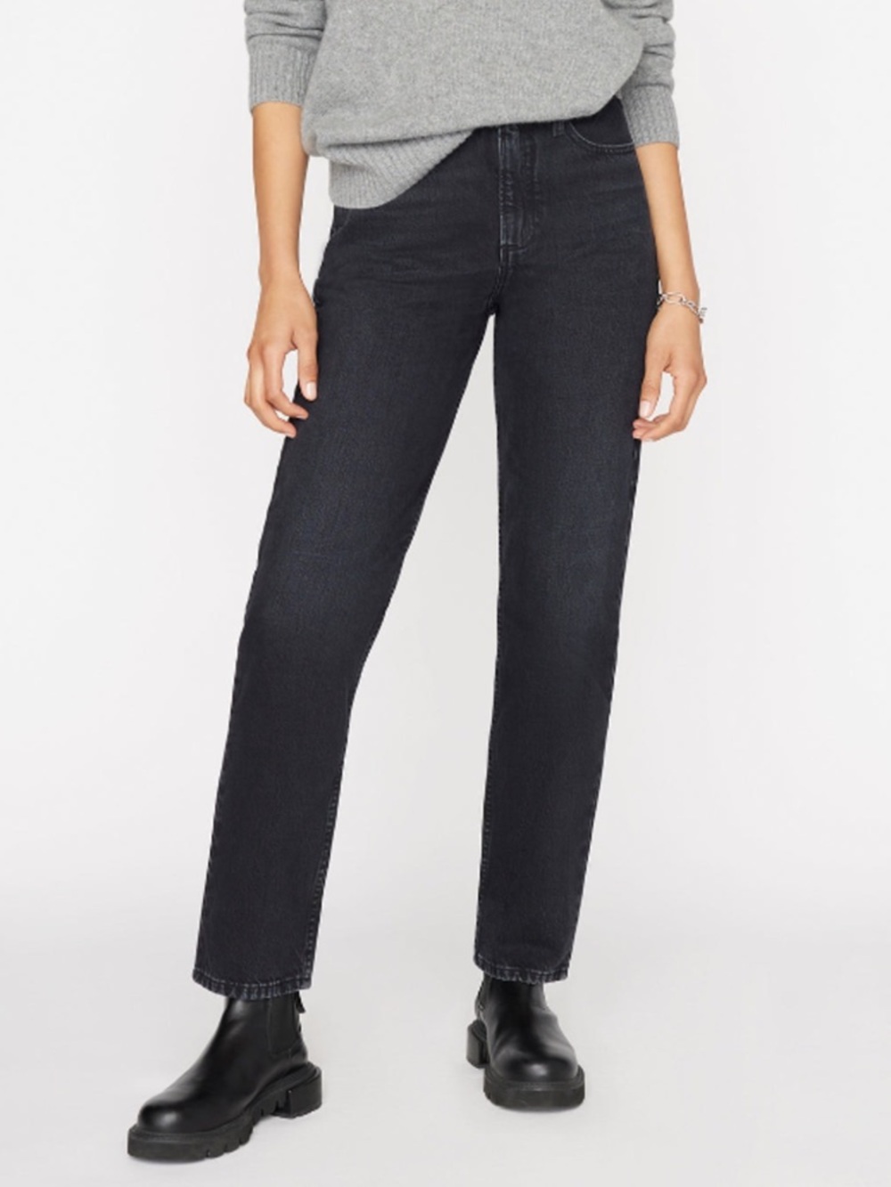 FRAME Black Washed Slim Straight Jeans Size 31 Stretch Denim Mid Rise